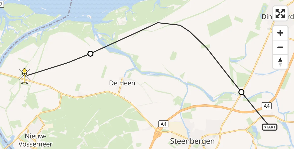 Routekaart van de vlucht: Politiehelikopter naar De Heen, Steenbergseweg
