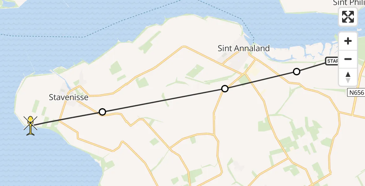 Routekaart van de vlucht: Politieheli naar Stavenisse, Joanna Mariapolder