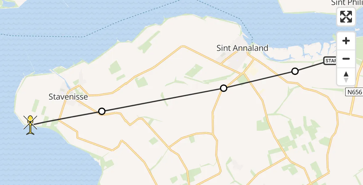 Routekaart van de vlucht: Politiehelikopter naar Stavenisse, Joanna Mariapolder