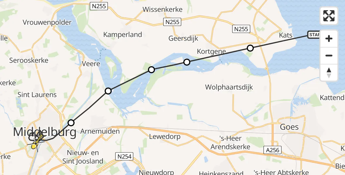 Routekaart van de vlucht: Politiehelikopter naar Middelburg, Leendert Abrahamweg