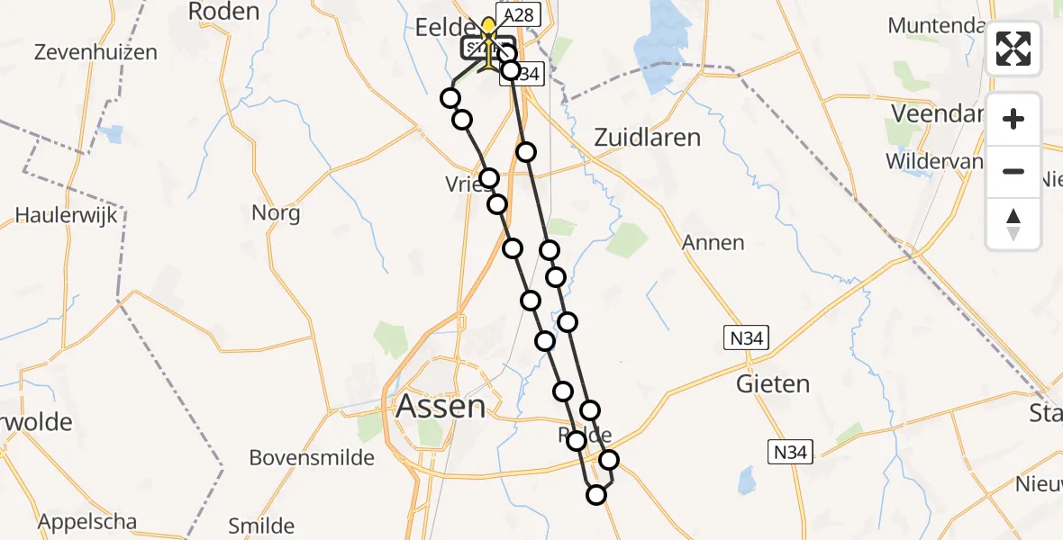 Routekaart van de vlucht: Lifeliner 4 naar Groningen Airport Eelde, Burgemeester J.G. Legroweg