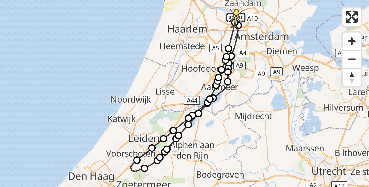 Vluchtroute Traumahelikopter van Amsterdam Heliport naar Amsterdam Heliport