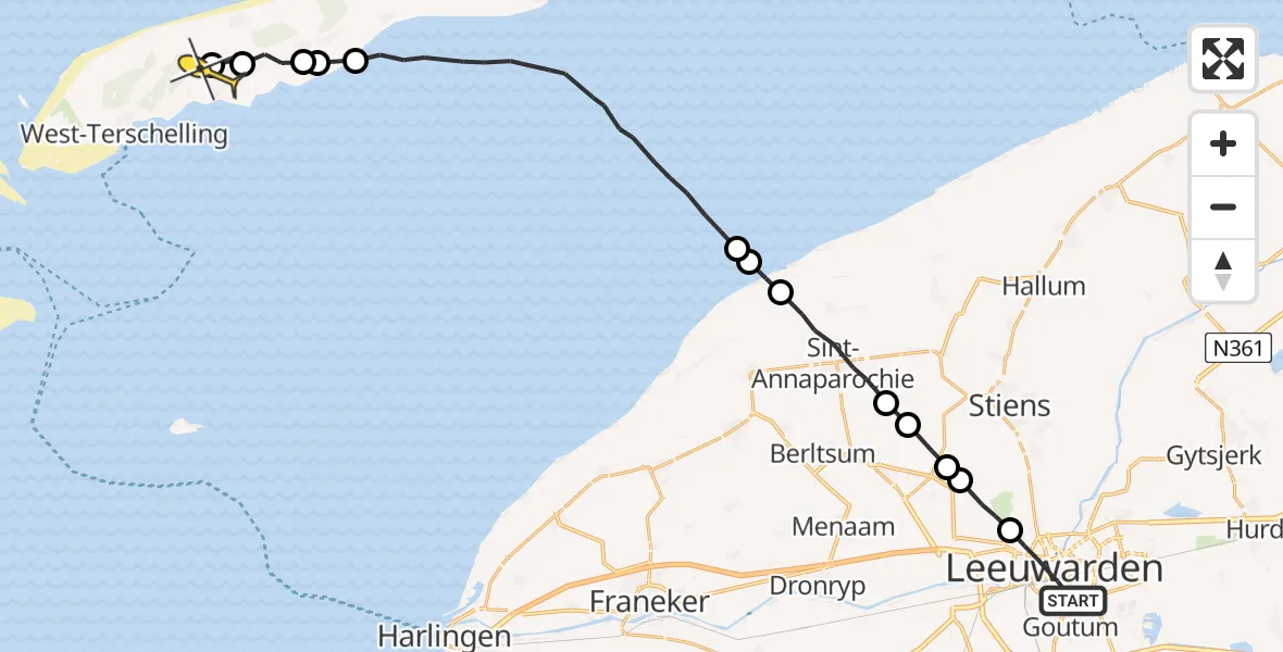 Routekaart van de vlucht: Ambulancehelikopter naar Baaiduinen, Lange Marktstraat