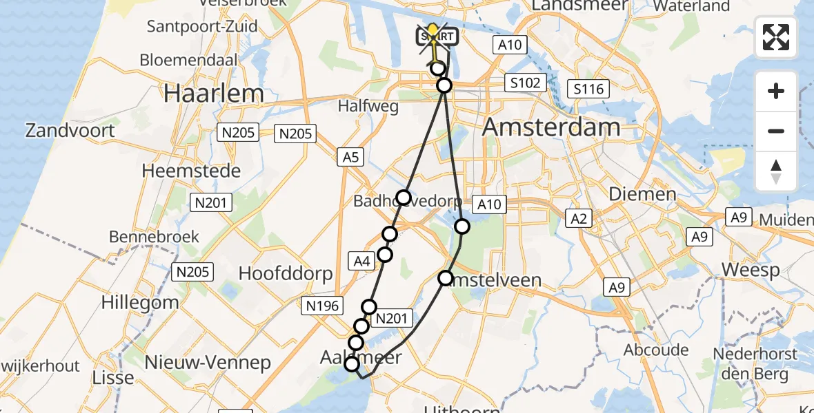 Routekaart van de vlucht: Lifeliner 1 naar Amsterdam Heliport, Sardiniëweg