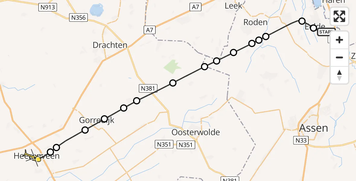 Routekaart van de vlucht: Lifeliner 4 naar Heerenveen, Eskampenweg