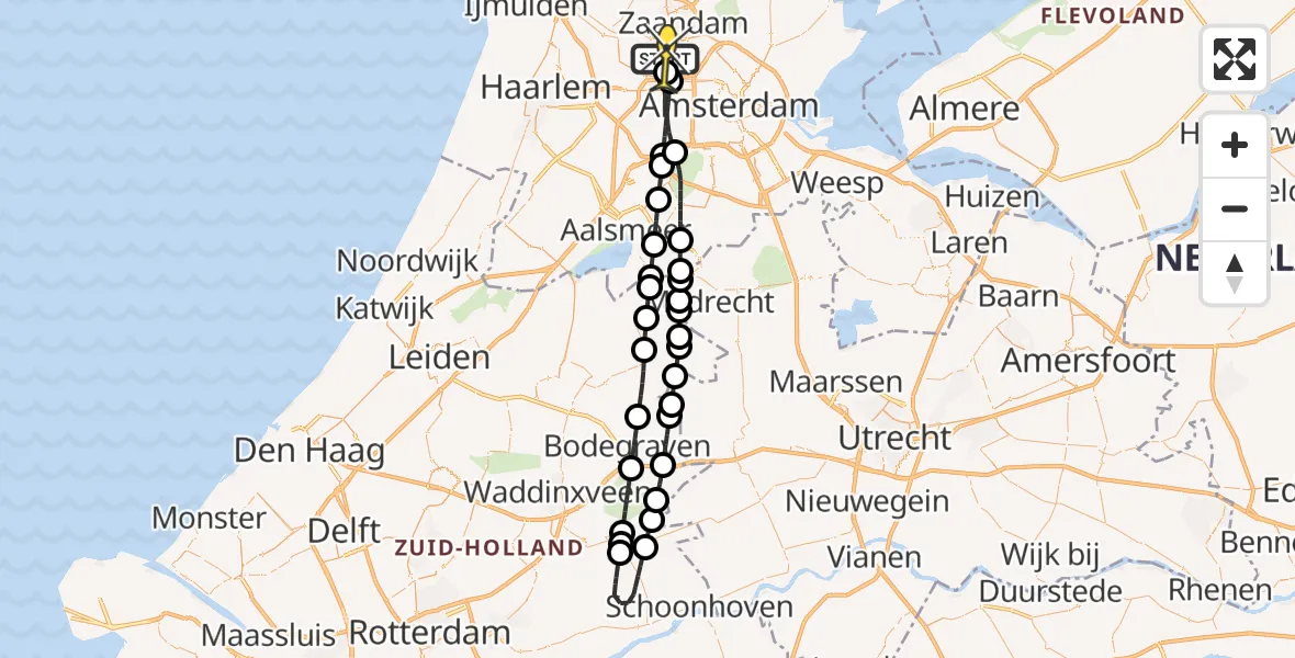 Vluchtroute Traumahelikopter van Amsterdam Heliport naar Amsterdam Heliport