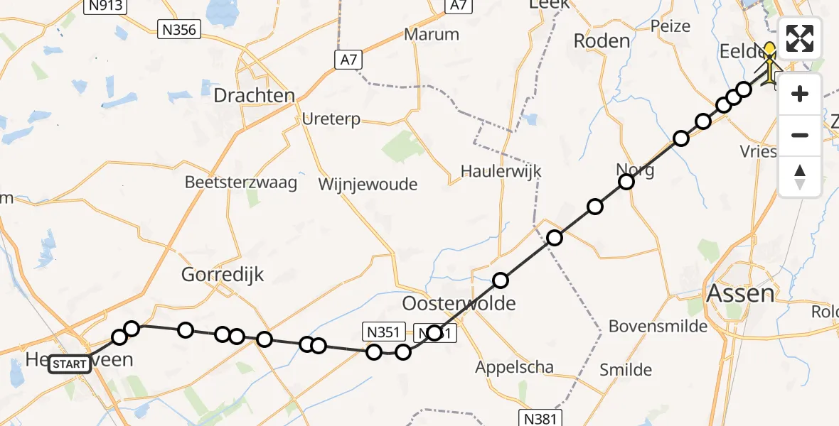 Routekaart van de vlucht: Lifeliner 4 naar Groningen Airport Eelde, Karst de Jongweg