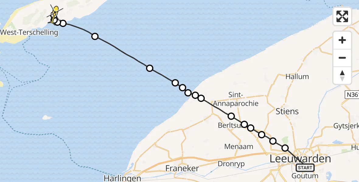 Routekaart van de vlucht: Ambulancehelikopter naar Baaiduinen, Lange Marktstraat