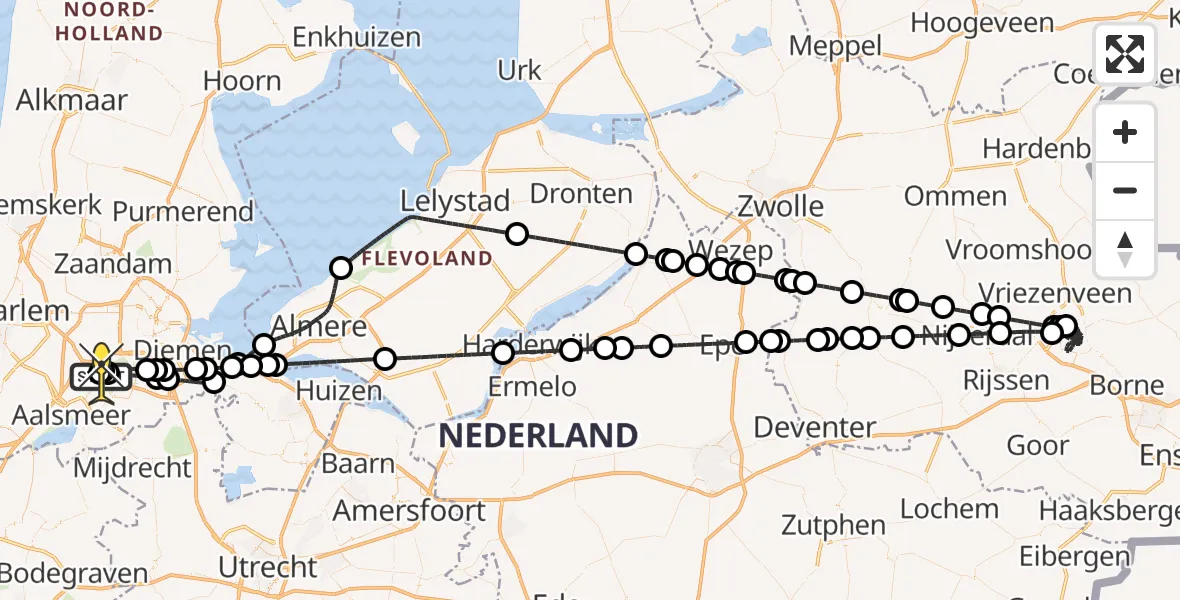 Routekaart van de vlucht: Politieheli naar Schiphol, Kraayveldstraat