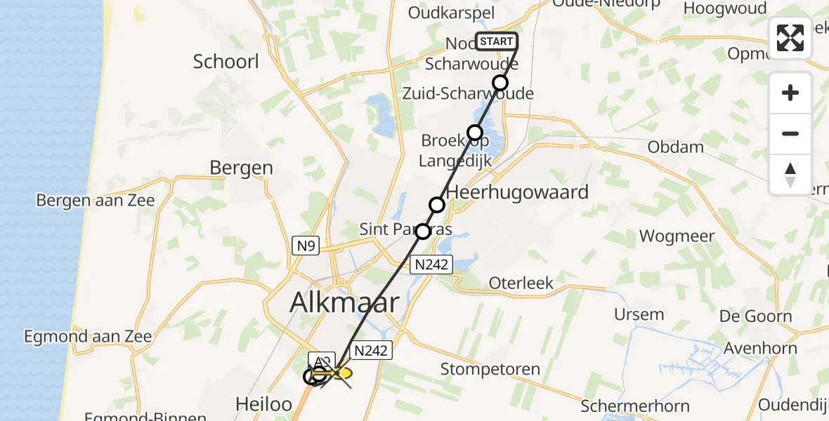 Routekaart van de vlucht: Lifeliner 1 naar Alkmaar, Zuiderbosweg