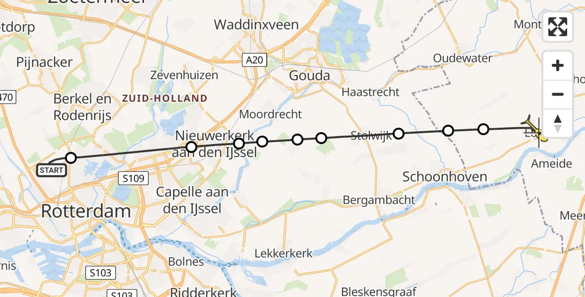 Routekaart van de vlucht: Lifeliner 2 naar Lopik, Bovendijk