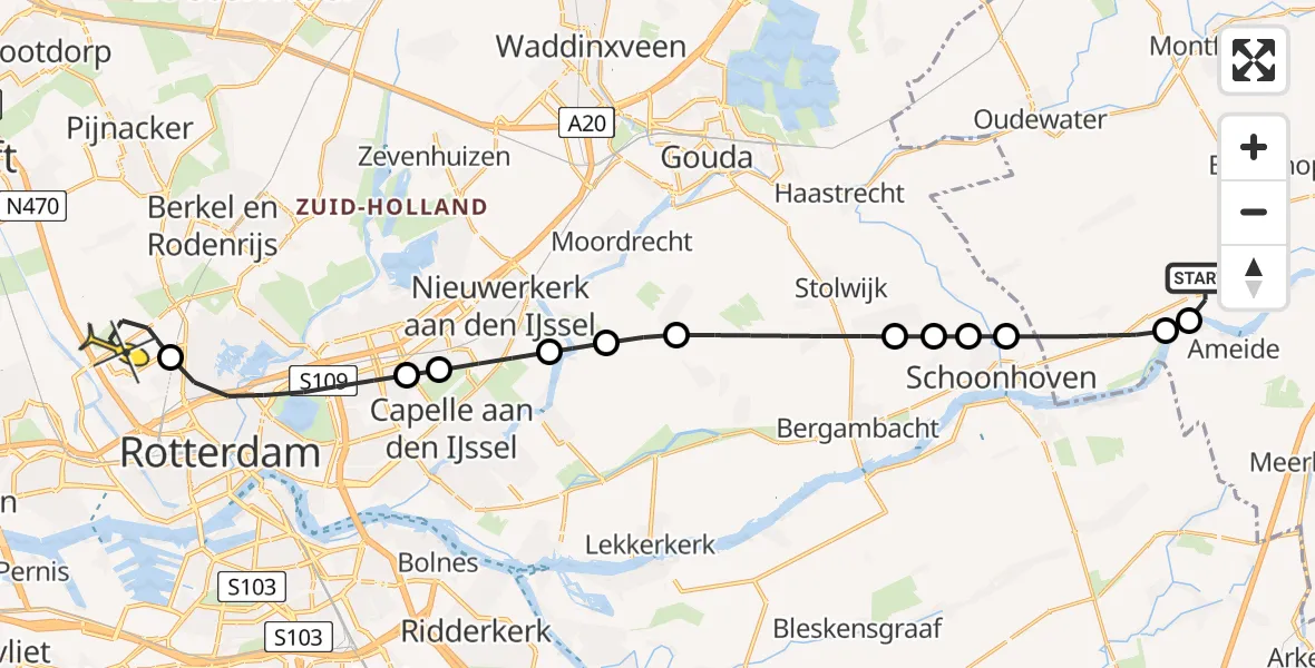 Routekaart van de vlucht: Lifeliner 2 naar Rotterdam The Hague Airport, Rolafweg Zuid