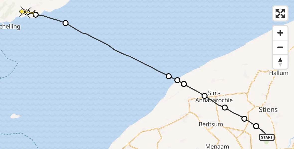 Routekaart van de vlucht: Ambulanceheli naar Baaiduinen, Keegsdijkje