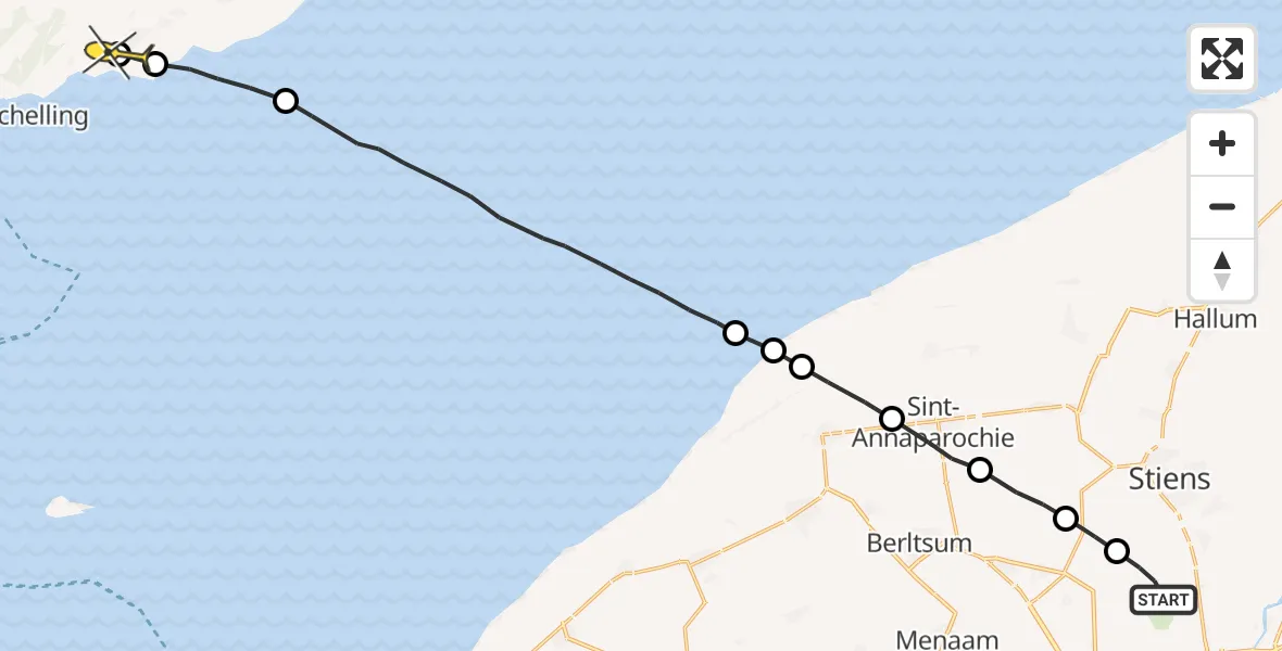 Routekaart van de vlucht: Ambulancehelikopter naar Baaiduinen, Keegsdijkje