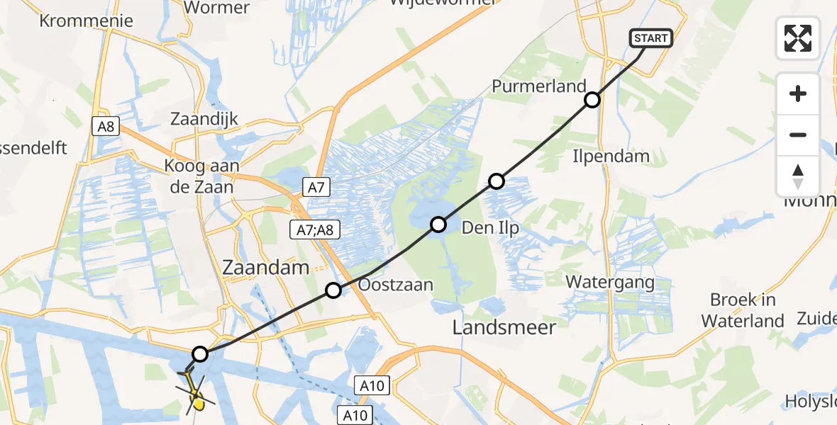 Routekaart van de vlucht: Lifeliner 1 naar Amsterdam Heliport, Jaagweg