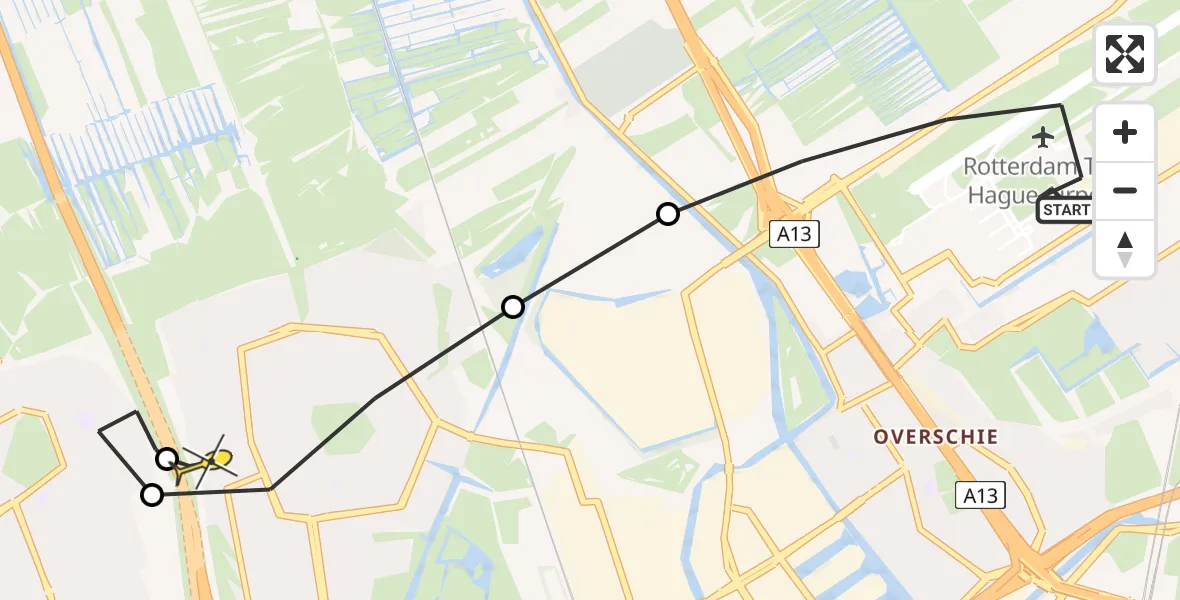 Routekaart van de vlucht: Lifeliner 2 naar Schiedam, Zoompad