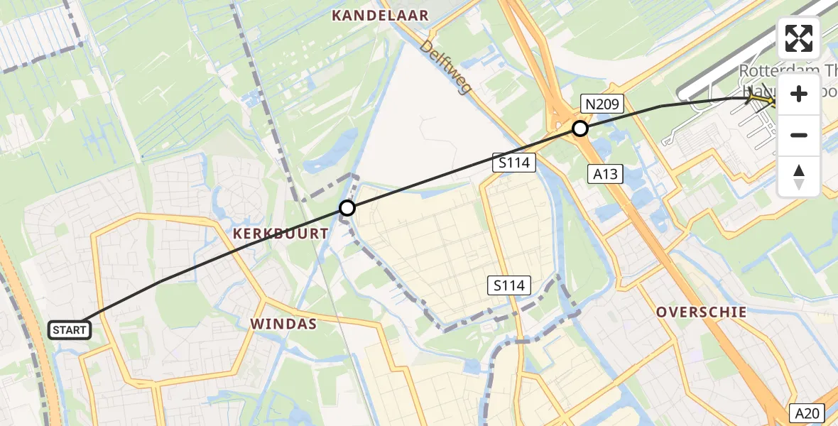 Routekaart van de vlucht: Lifeliner 2 naar Rotterdam The Hague Airport, Ranaholm