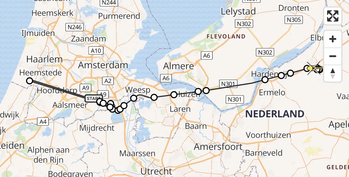 Routekaart van de vlucht: Politiehelikopter naar Nunspeet, Vuurtoren