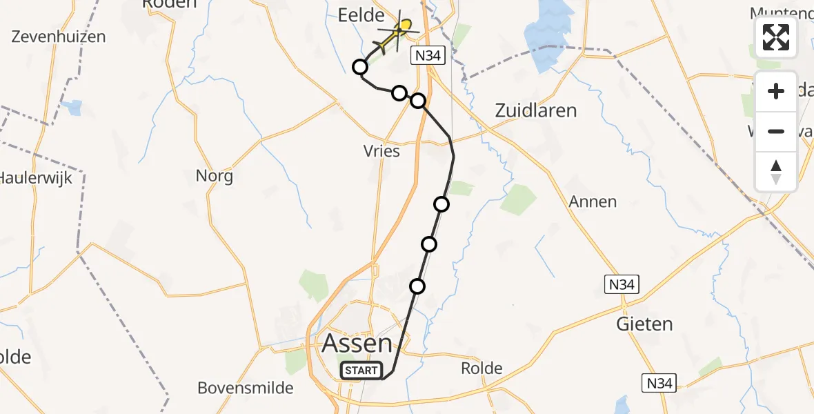 Routekaart van de vlucht: Lifeliner 4 naar Groningen Airport Eelde, Anreperstraat