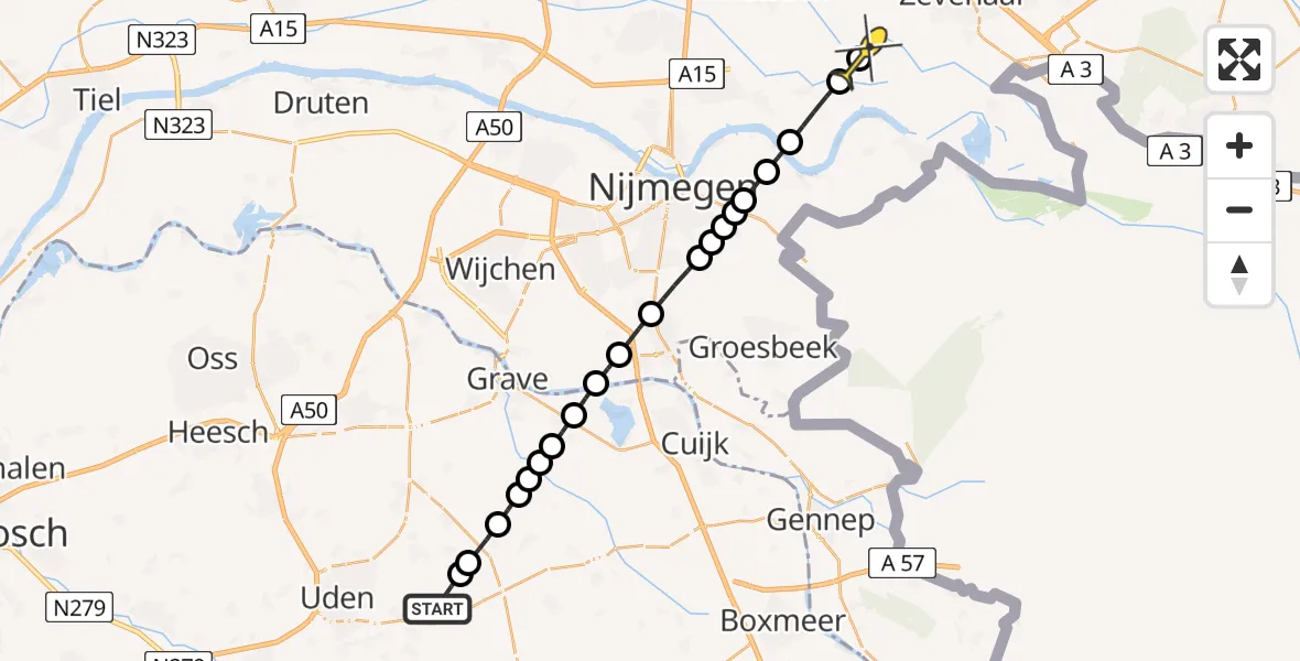 Routekaart van de vlucht: Lifeliner 3 naar Pannerden, Zeelandsedijk