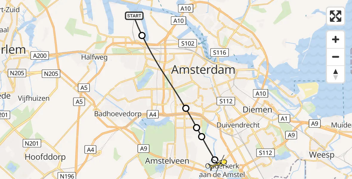 Routekaart van de vlucht: Lifeliner 1 naar Ouderkerk aan de Amstel, Sardiniëweg