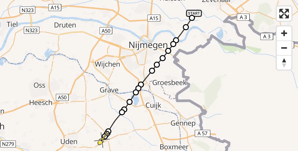 Routekaart van de vlucht: Lifeliner 3 naar Volkel, Rijndijk