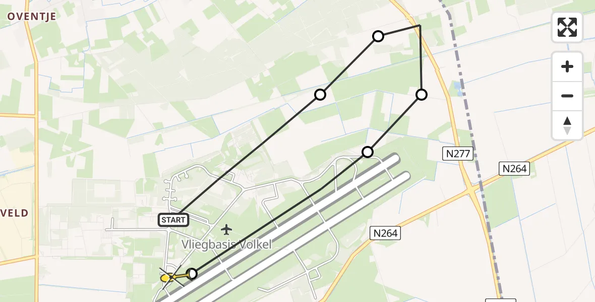 Routekaart van de vlucht: Lifeliner 3 naar Vliegbasis Volkel, Zeelandsedijk