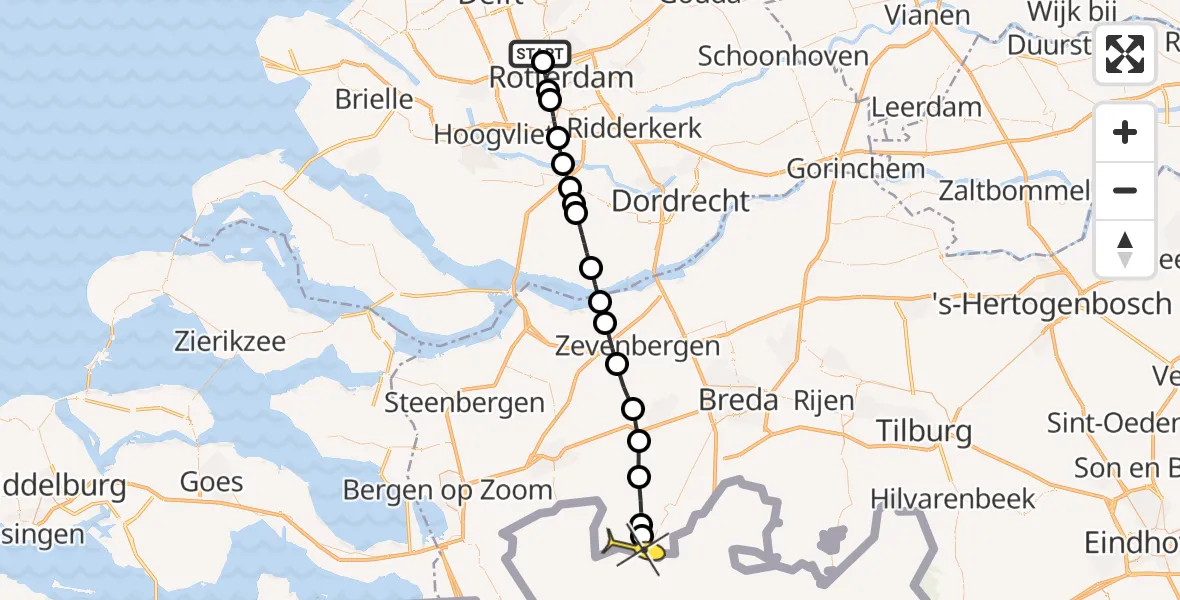 Routekaart van de vlucht: Lifeliner 2 naar Wernhout, Overschiese Kleiweg