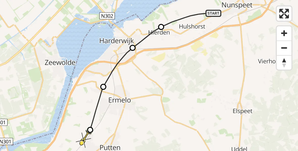 Routekaart van de vlucht: Politiehelikopter naar Putten, Bredeweg