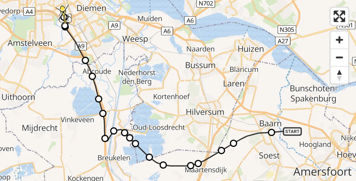 Routekaart van de vlucht: Politieheli naar Amsterdam, Zuidereind