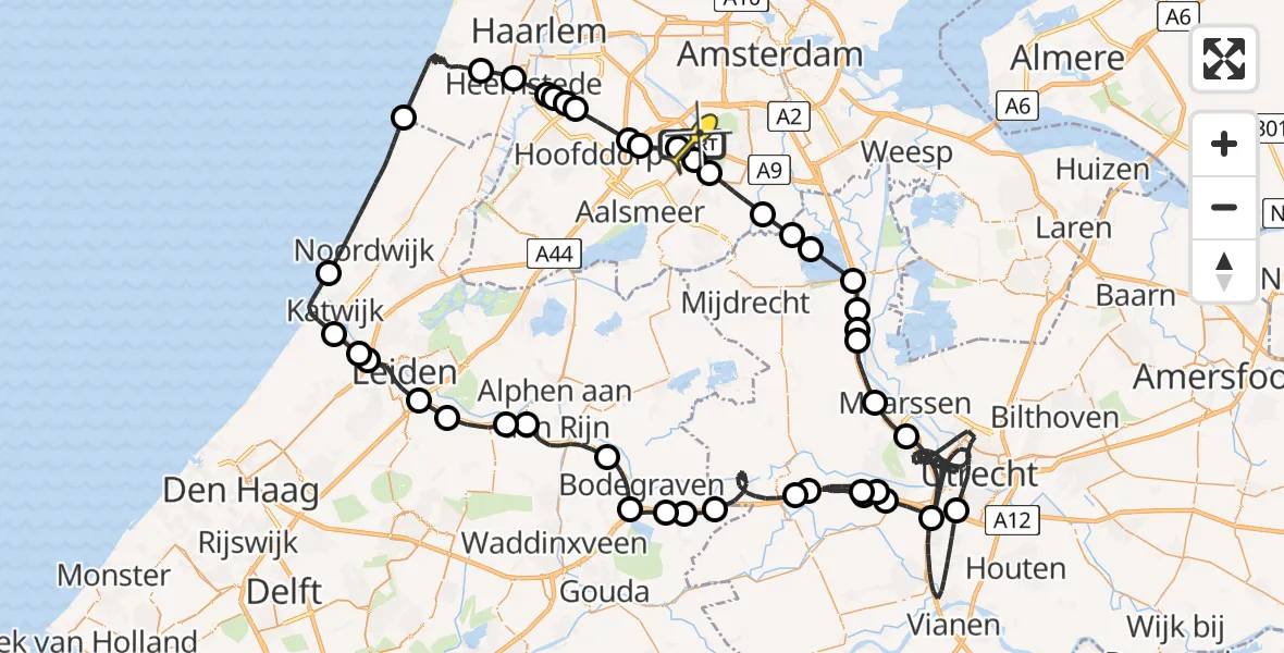 Routekaart van de vlucht: Politieheli naar Schiphol, Halim P.K. straat