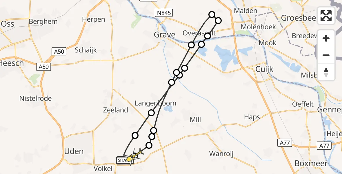Routekaart van de vlucht: Lifeliner 3 naar Vliegbasis Volkel, Houtvennen