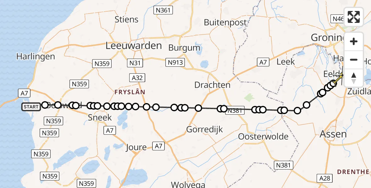 Routekaart van de vlucht: Lifeliner 4 naar Groningen Airport Eelde, Weersterweg