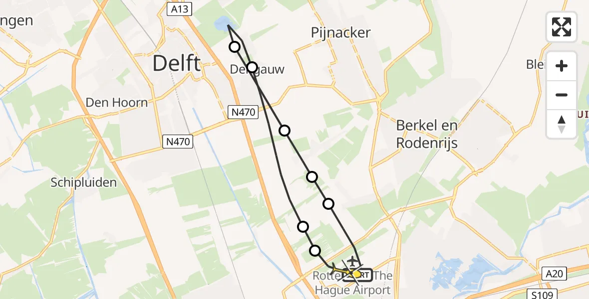 Routekaart van de vlucht: Lifeliner 2 naar Rotterdam The Hague Airport, Oude Bovendijk
