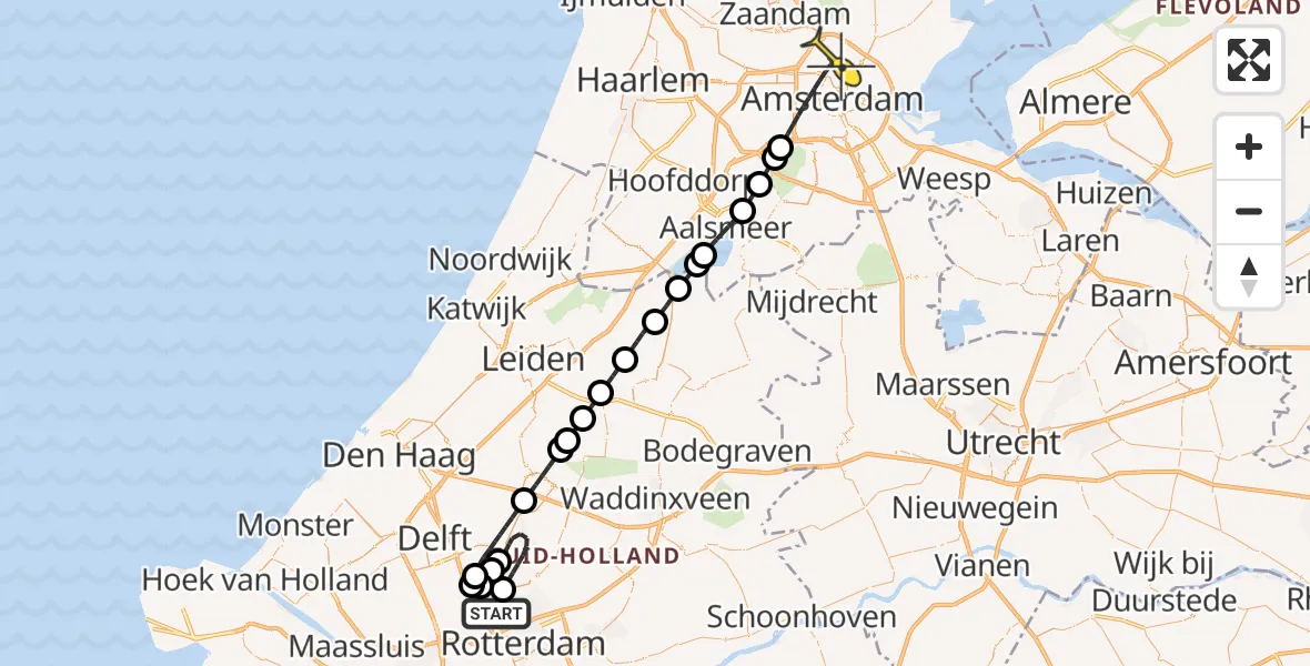 Routekaart van de vlucht: Lifeliner 2 naar Amsterdam, Noordersingel