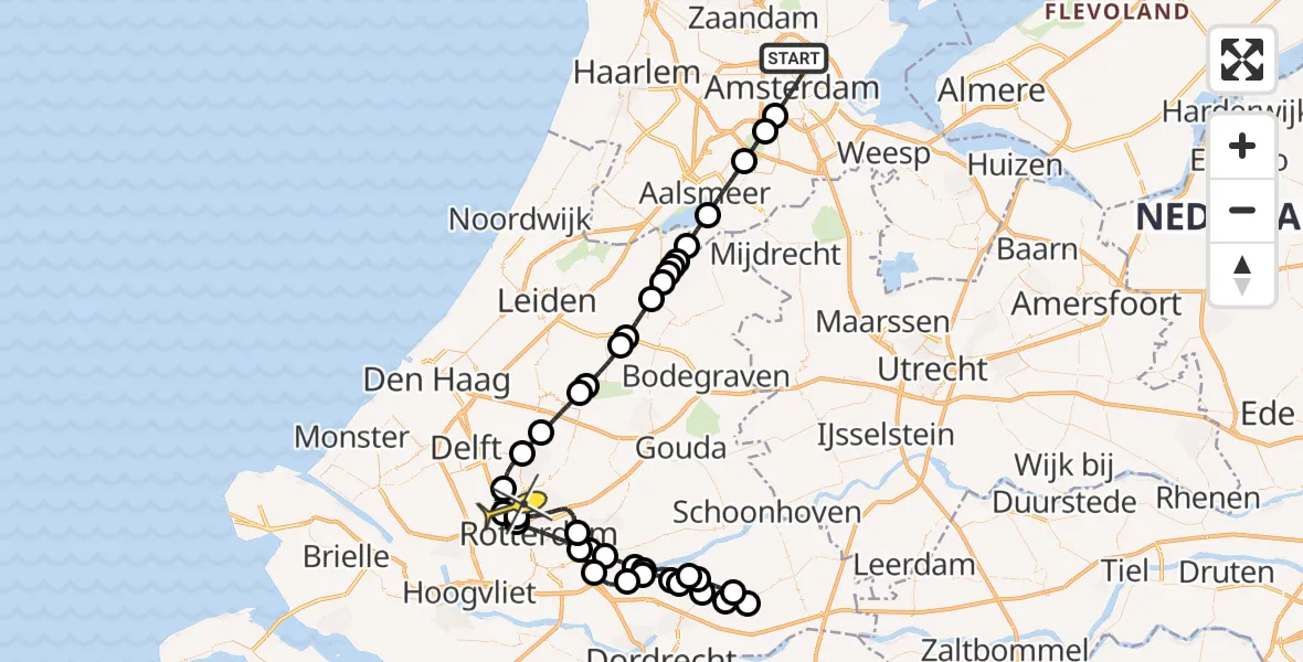 Routekaart van de vlucht: Lifeliner 2 naar Rotterdam The Hague Airport, Hazelaarstraat