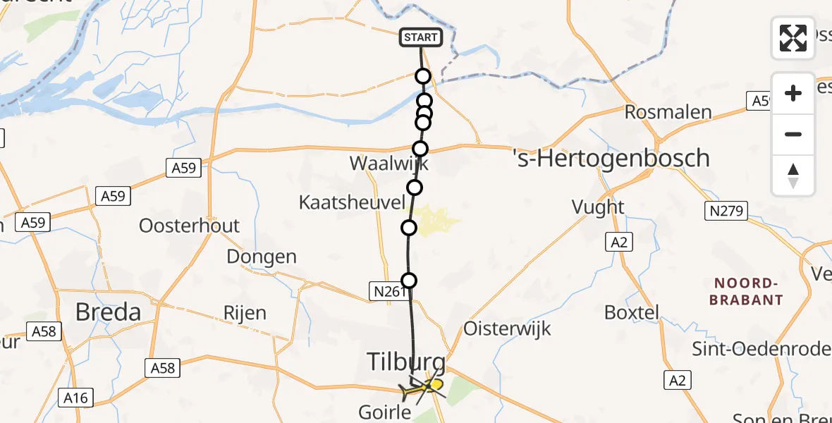 Routekaart van de vlucht: Lifeliner 3 naar Tilburg, Bosseweg