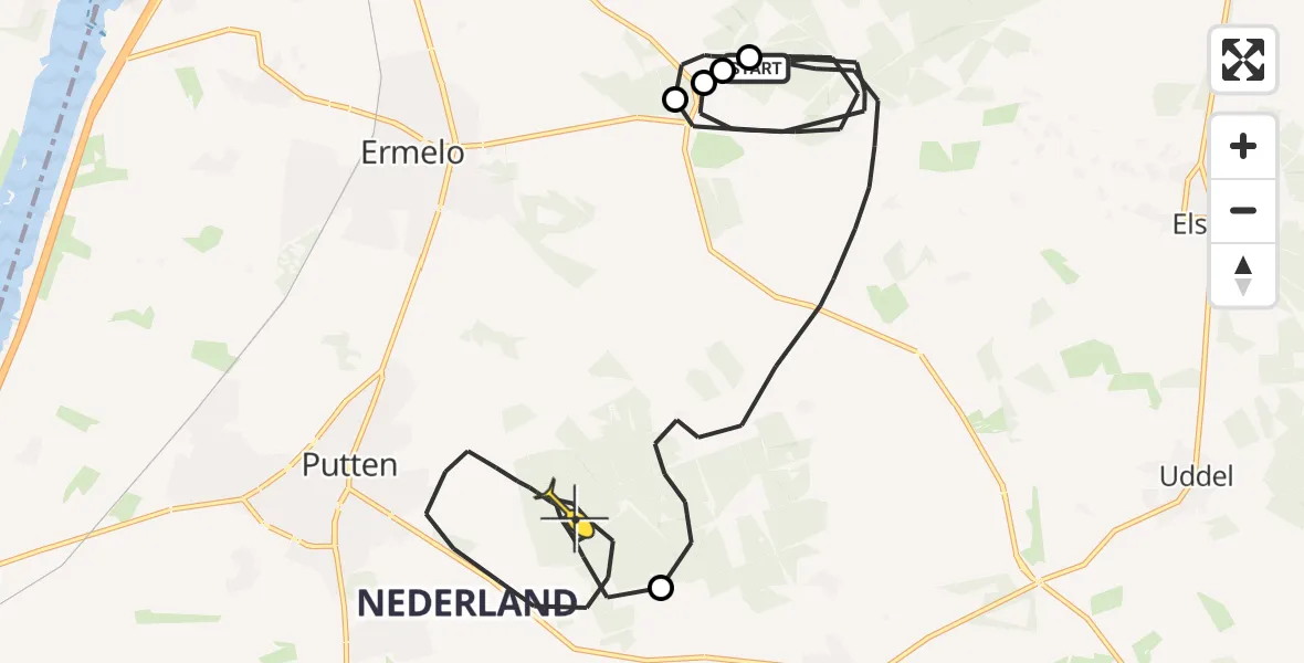 Routekaart van de vlucht: Politieheli naar Putten, Leuvenumseweg