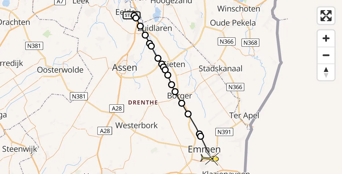 Routekaart van de vlucht: Lifeliner 4 naar Emmen, Burg. J.G. Legroweg