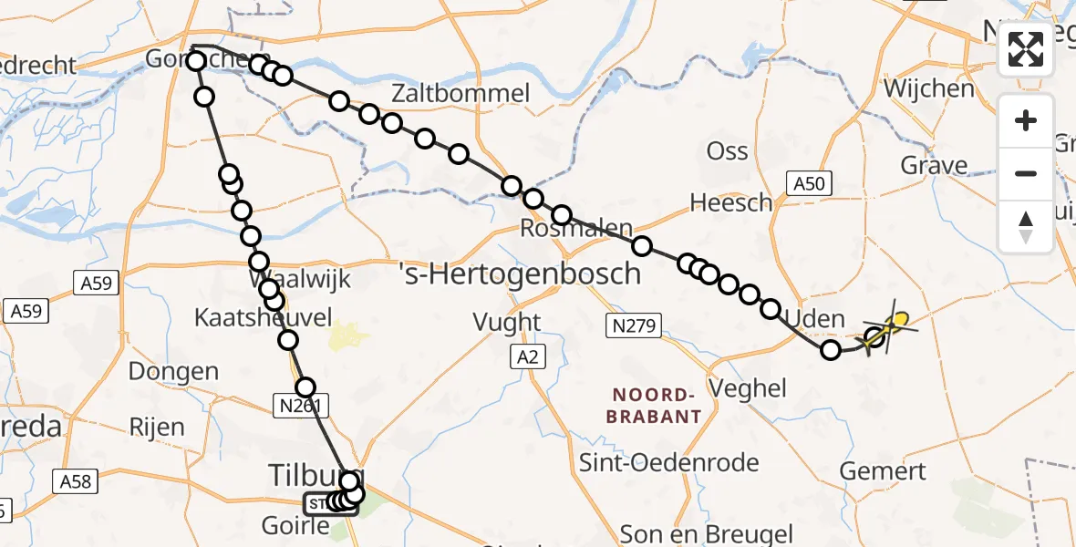 Routekaart van de vlucht: Lifeliner 3 naar Vliegbasis Volkel, Hoevense Kanaaldijk