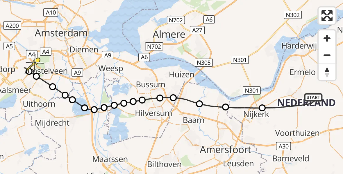 Routekaart van de vlucht: Politieheli naar Schiphol, Putterweg