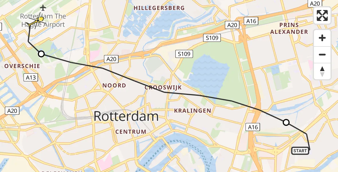 Routekaart van de vlucht: Lifeliner 2 naar Rotterdam The Hague Airport, 's-Gravenweg