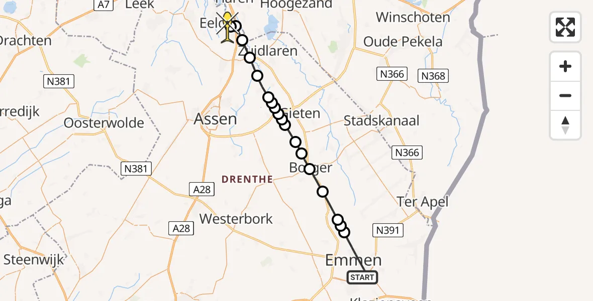 Routekaart van de vlucht: Lifeliner 4 naar Groningen Airport Eelde, Jules Verneweg