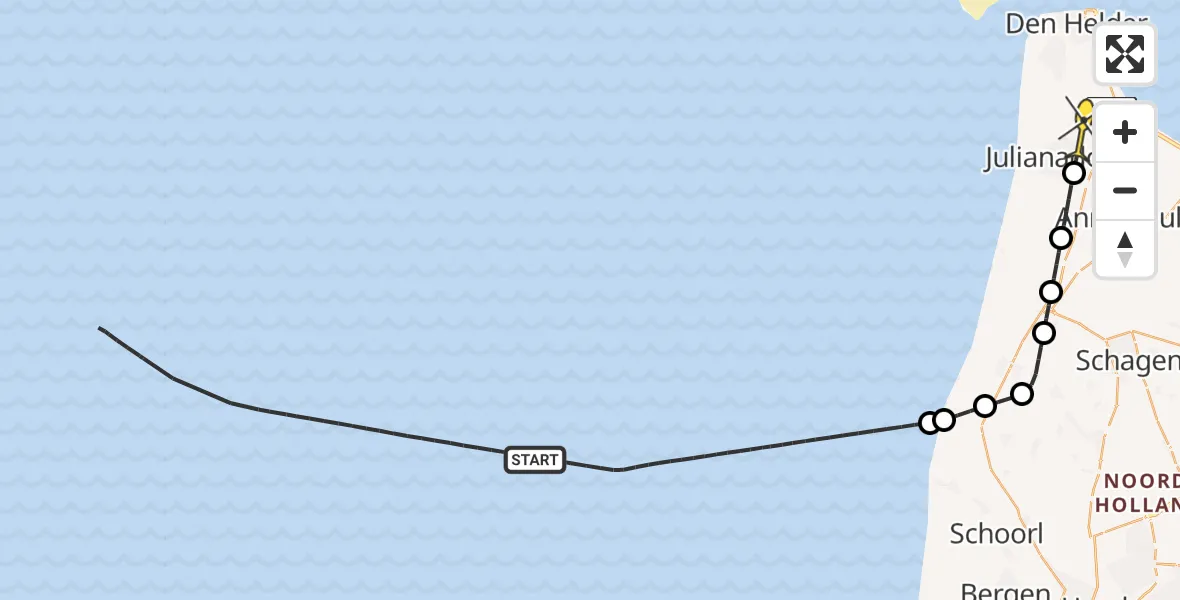 Routekaart van de vlucht: Kustwachthelikopter naar Julianadorp, Rijksweg