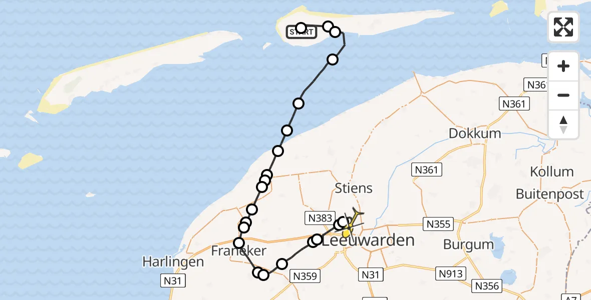 Routekaart van de vlucht: Ambulanceheli naar Vliegbasis Leeuwarden, Verbindingsweg