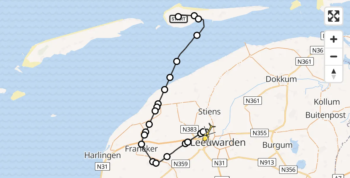 Routekaart van de vlucht: Ambulancehelikopter naar Vliegbasis Leeuwarden, Verbindingsweg
