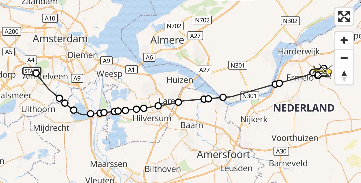 Routekaart van de vlucht: Politieheli naar Ermelo, Kraayveldstraat