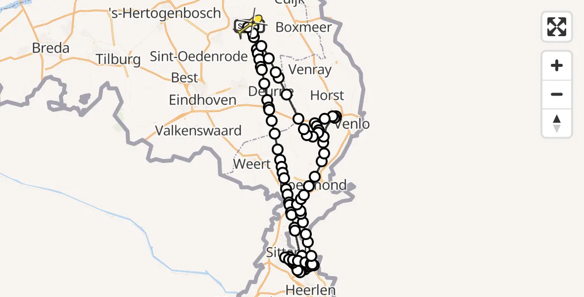 Routekaart van de vlucht: Politieheli naar Vliegbasis Volkel, Beukenlaan