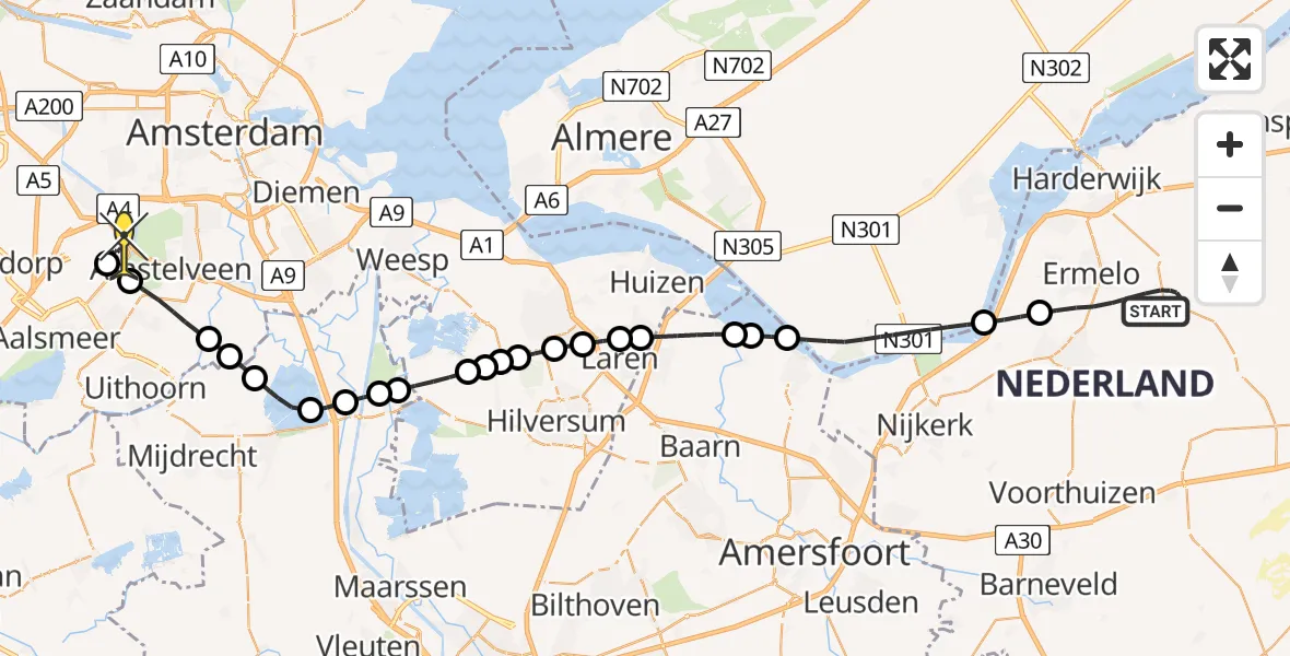 Routekaart van de vlucht: Politieheli naar Schiphol, Postweg