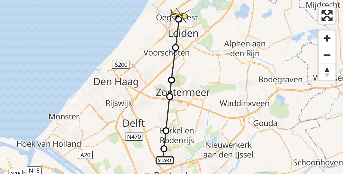 Routekaart van de vlucht: Lifeliner 2 naar Oegstgeest, Oude Bovendijk